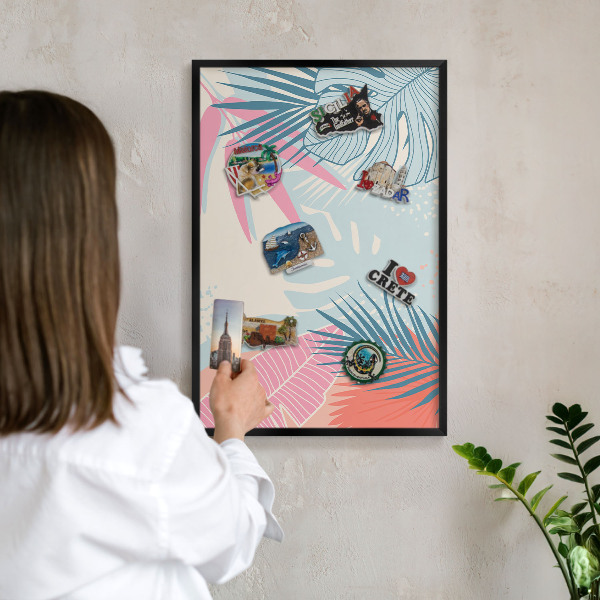 Wandbord voor magneten in een zwarte lijst Tropische abstractie