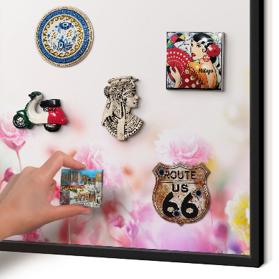 Metalen bord voor magneten met zwarte lijst Pastelkleurige bloemen