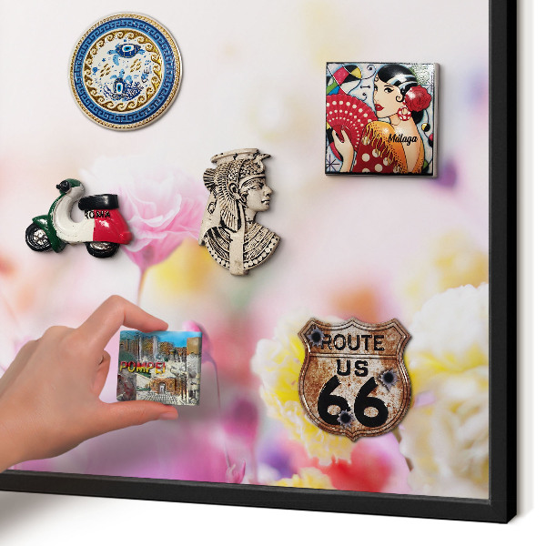 Metalen bord voor magneten met zwarte lijst Pastelkleurige bloemen