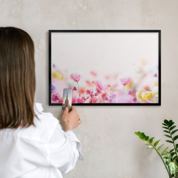 Metalen bord voor magneten met zwarte lijst Pastelkleurige bloemen