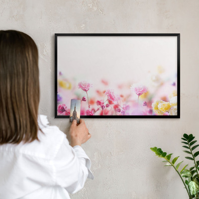 Metalen bord voor magneten met zwarte lijst Pastelkleurige bloemen