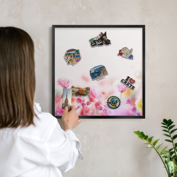 Metalen bord voor magneten met zwarte lijst Pastelkleurige bloemen