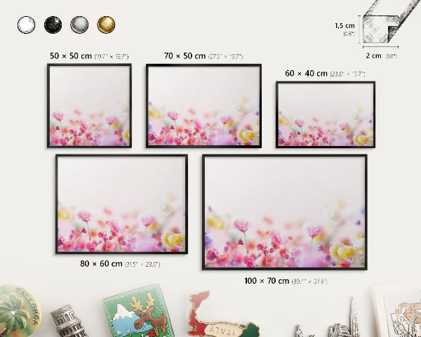 Metalen bord voor magneten met zwarte lijst Pastelkleurige bloemen
