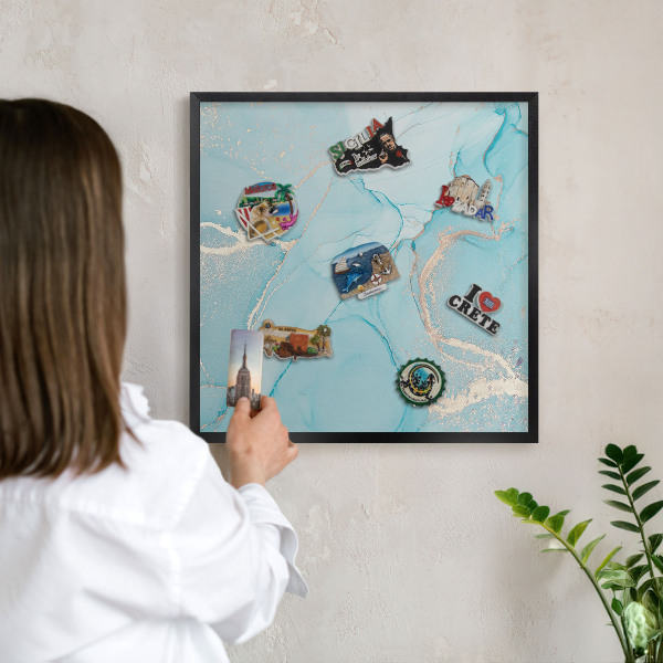 Wandbord voor magneten in een zwarte lijst Turquoise elegantie