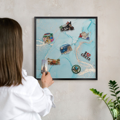 Wandbord voor magneten in een zwarte lijst Turquoise elegantie
