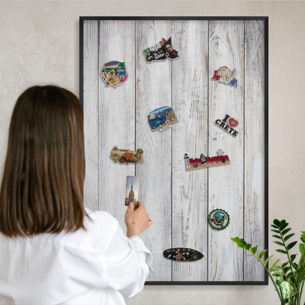 Wandbord voor magneten in een zwarte lijst Rustiek hout