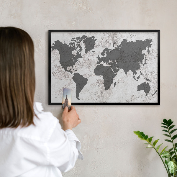 Wandbord voor magneten in een zwarte lijst Wereldkaart
