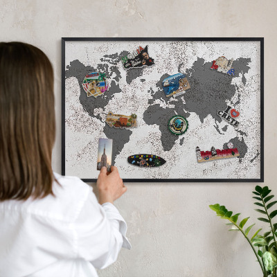 Wandbord voor magneten in een zwarte lijst Wereldkaart