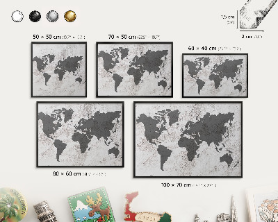 Wandbord voor magneten in een zwarte lijst Wereldkaart