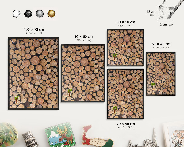 Metalen bord voor magneten met zwarte lijst Houten cirkels