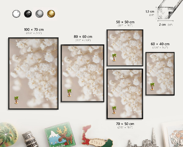 Metalen bord voor magneten met zwarte lijst Beige bloemen