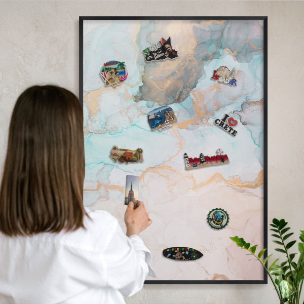 Wandbord voor magneten in een zwarte lijst Pastelvormen