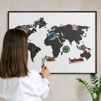 Wandbord voor magneten in een zwarte lijst Wereldkaart