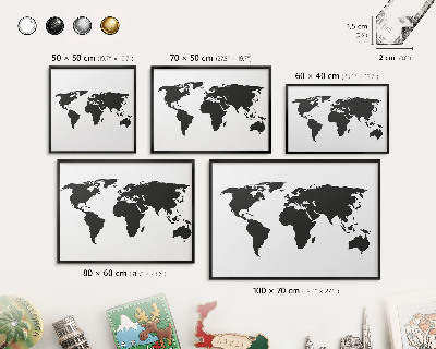 Wandbord voor magneten in een zwarte lijst Wereldkaart