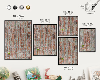 Metalen bord voor magneten met zwarte lijst Bakstenen muur