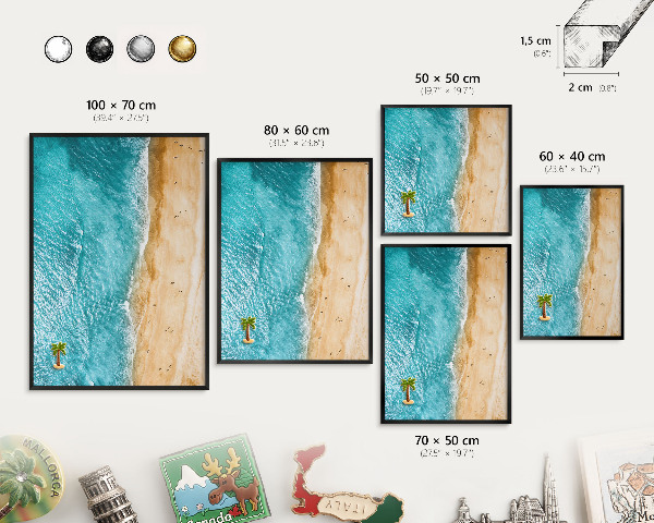 Wandbord voor magneten in een zwarte lijst Zee en strand
