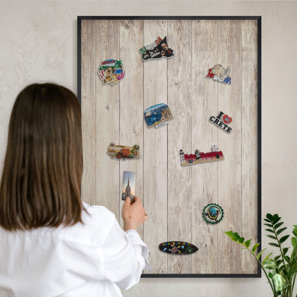 Wandbord voor magneten in een zwarte lijst Houtstructuur