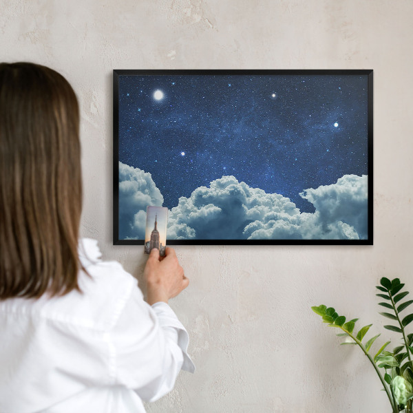 Wandbord voor magneten in een zwarte lijst Kosmische nacht