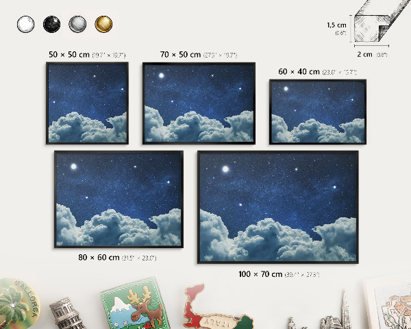 Wandbord voor magneten in een zwarte lijst Kosmische nacht