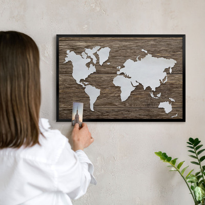 Wandbord voor magneten in een zwarte lijst Houten kaart