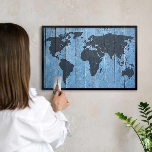 Wandbord voor magneten in een zwarte lijst Wereldkaart