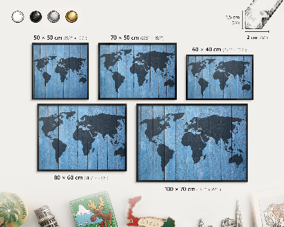 Wandbord voor magneten in een zwarte lijst Wereldkaart
