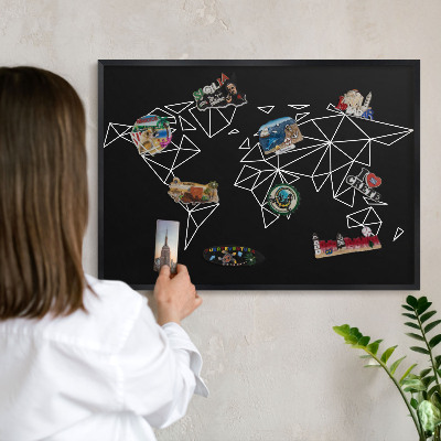 Wandbord voor magneten in een zwarte lijst Wereldkaart