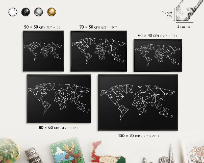 Wandbord voor magneten in een zwarte lijst Wereldkaart