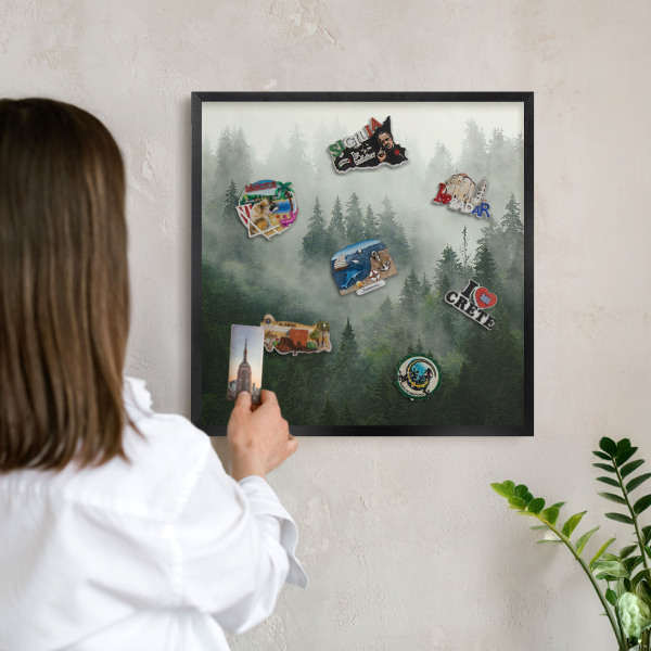 Wandbord voor magneten in een zwarte lijst Bosmagie