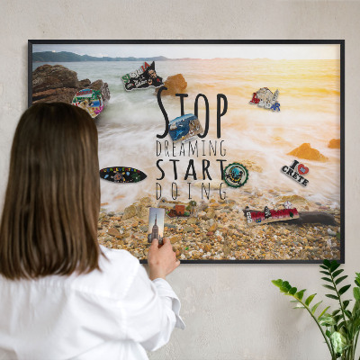 Wandbord voor magneten in een zwarte lijst Kustthema