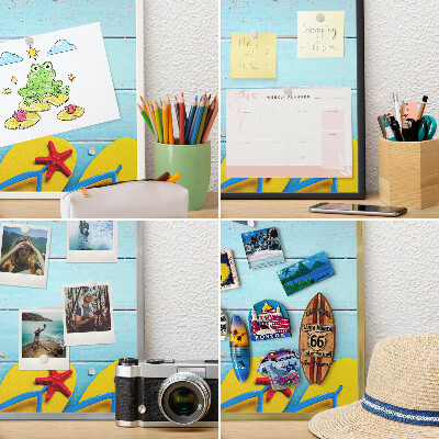 Metalen bord voor magneten met zwarte lijst Vakantiestrand