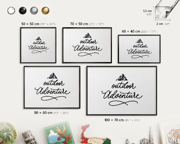 Wandbord voor magneten in een zwarte lijst Bergavontuur