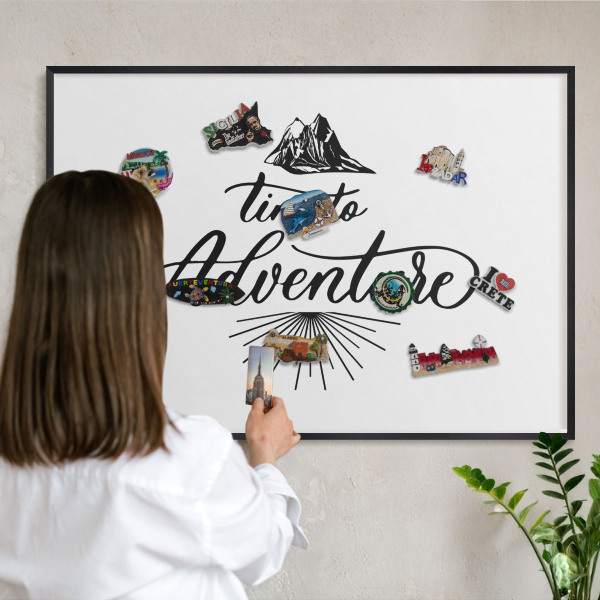 Wandbord voor magneten in een zwarte lijst De ontdekkingsreis