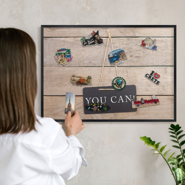 Wandbord voor magneten in een zwarte lijst Motivatie elke dag