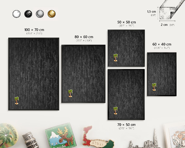 Wandbord voor magneten in een zwarte lijst Bakstenen muur