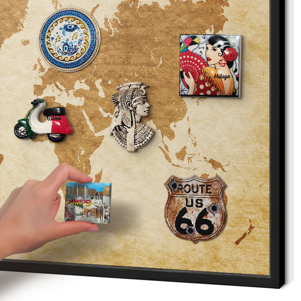 Metalen bord voor magneten met zwarte lijst Vintage kaart