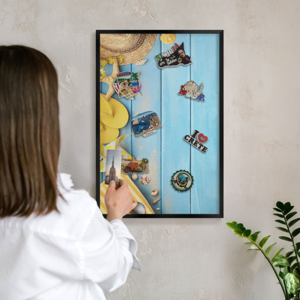 Wandbord voor magneten in een zwarte lijst Strandsfeer