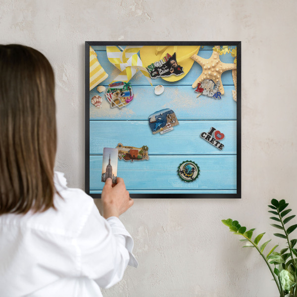 Wandbord voor magneten in een zwarte lijst Strandsfeer
