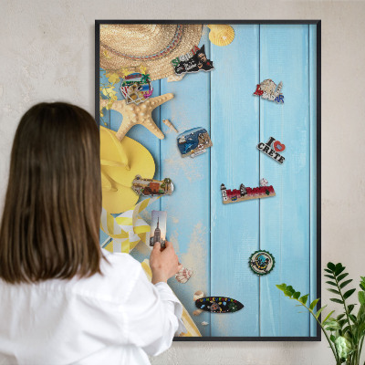 Wandbord voor magneten in een zwarte lijst Strandsfeer
