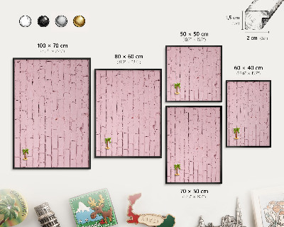 Metalen bord voor magneten met zwarte lijst Roze baksteen