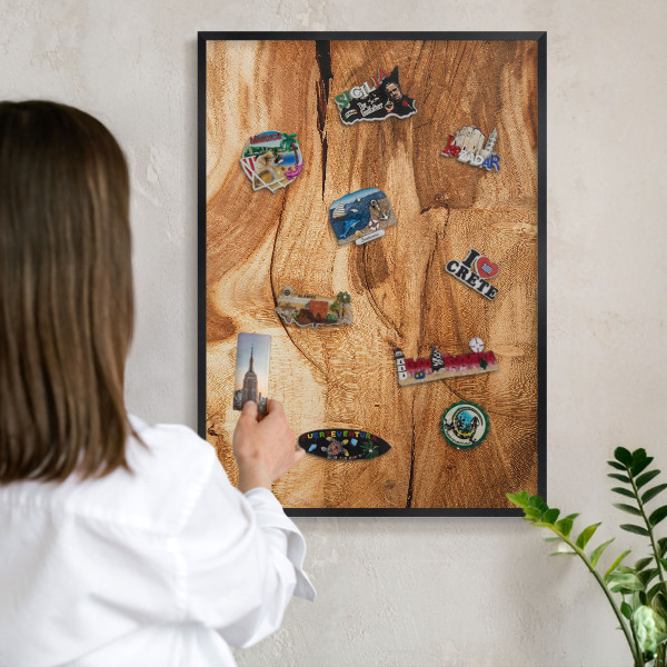 Wandbord voor magneten in een zwarte lijst Natuurlijk hout