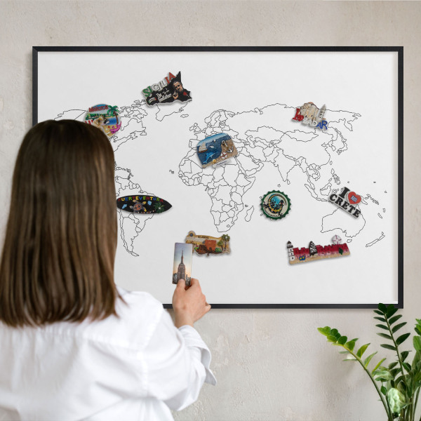 Wandbord voor magneten in een zwarte lijst Contourkaart