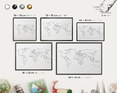 Wandbord voor magneten in een zwarte lijst Contourkaart