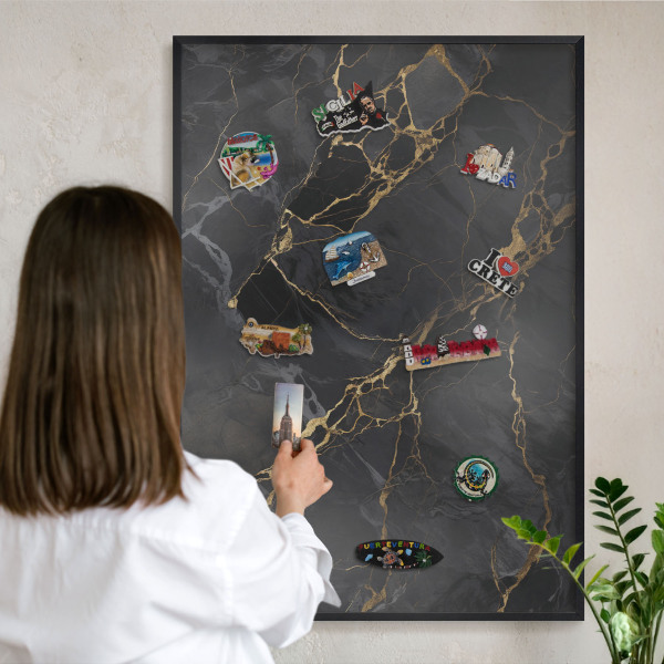 Wandbord voor magneten in een zwarte lijst Zwart marmer