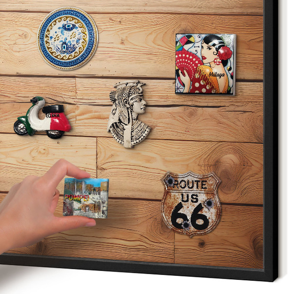 Wandbord voor magneten in een zwarte lijst Houten planken