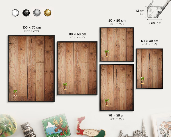 Wandbord voor magneten in een zwarte lijst Houten planken