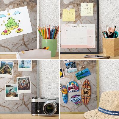 Metalen bord voor magneten met zwarte lijst Marmeren elegantie