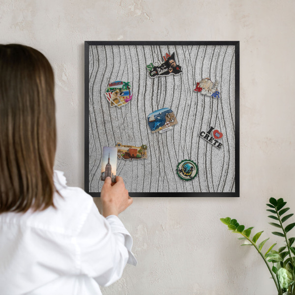 Wandbord voor magneten in een zwarte lijst Grijze golven