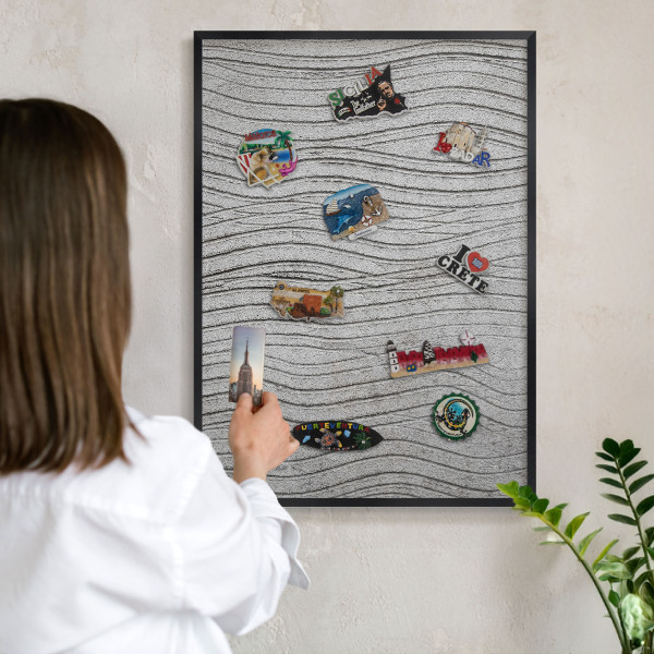 Wandbord voor magneten in een zwarte lijst Grijze golven