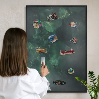 Metalen bord voor magneten met zwarte lijst Groene diepte